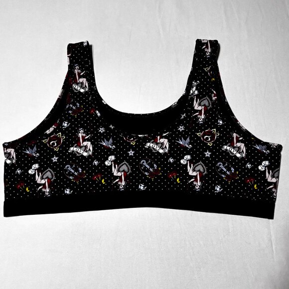 Torrid Bralette 5X Pinup Devil Dice Roses Tattoo Print Scoop Neck Cotton Stretch - Picture 4 of 12